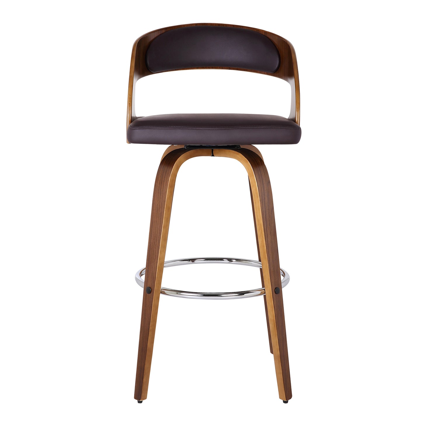 37" Brown Faux Leather And Solid Wood Swivel Counter Height Bar Chair