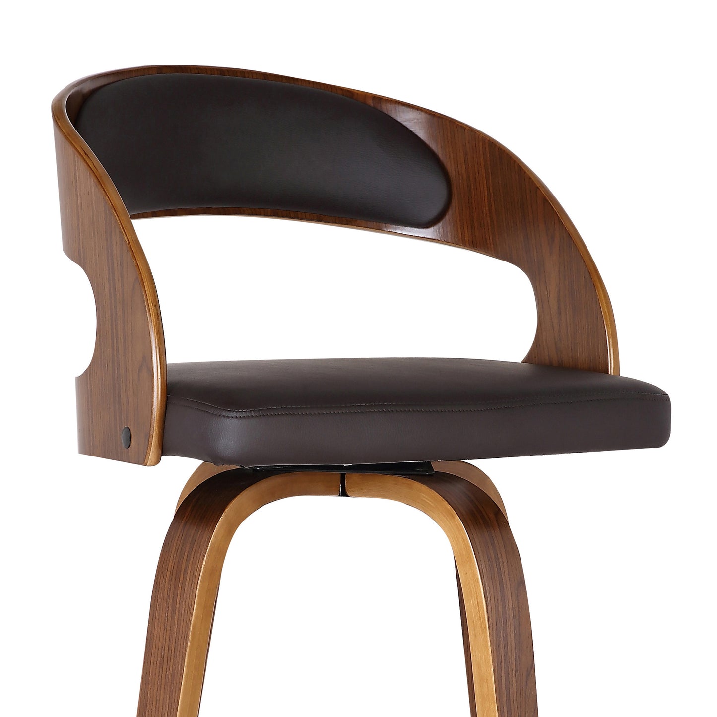 37" Brown Faux Leather And Solid Wood Swivel Counter Height Bar Chair
