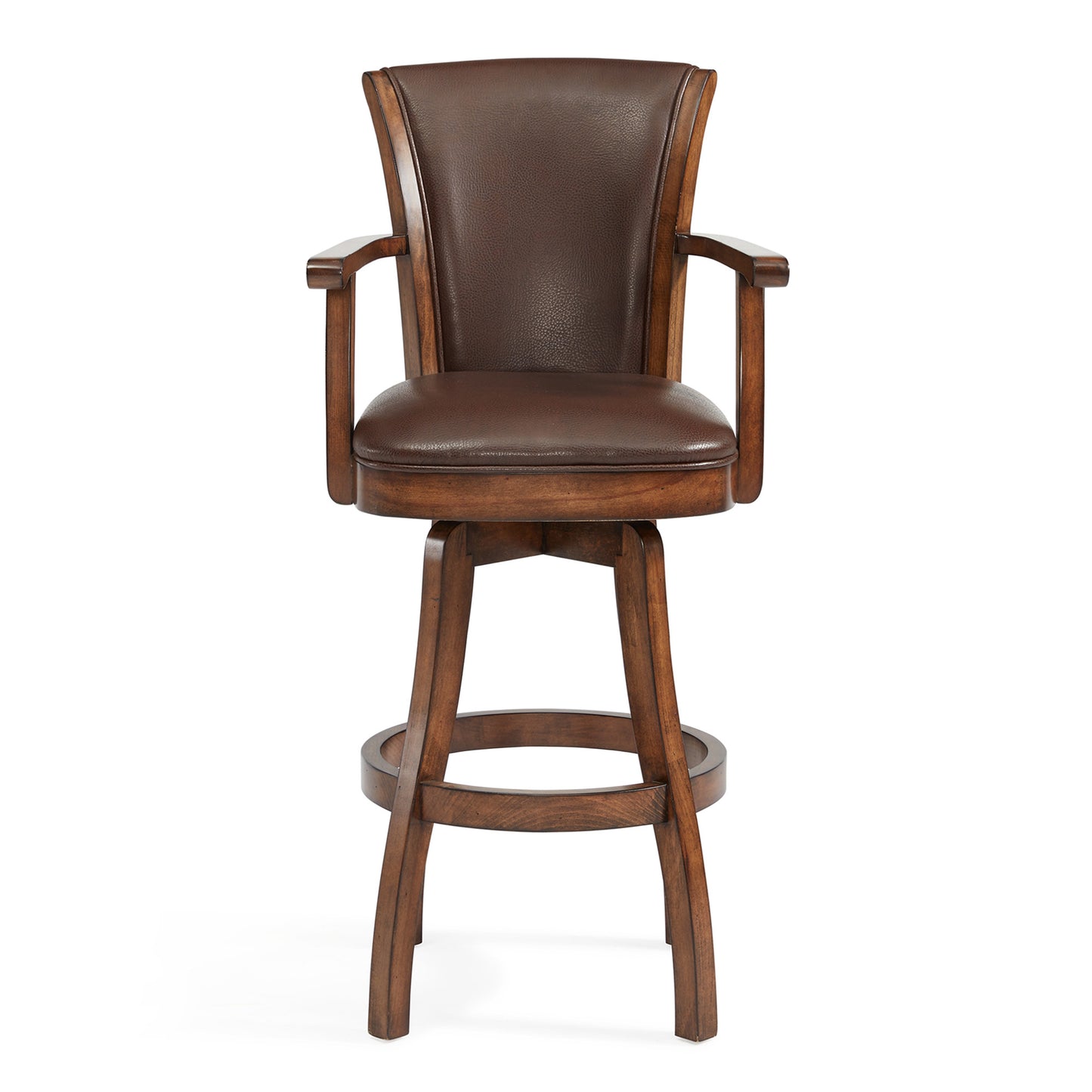 42" Brown Faux Leather And Solid Wood Swivel Counter Height Bar Chair