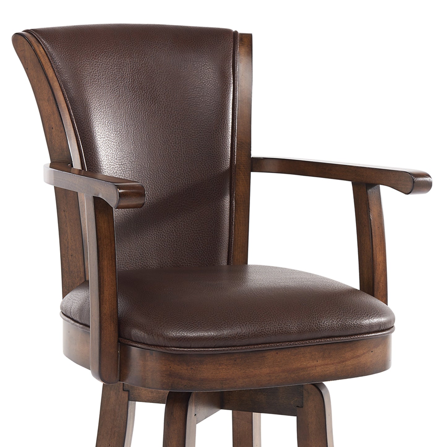 42" Brown Faux Leather And Solid Wood Swivel Counter Height Bar Chair