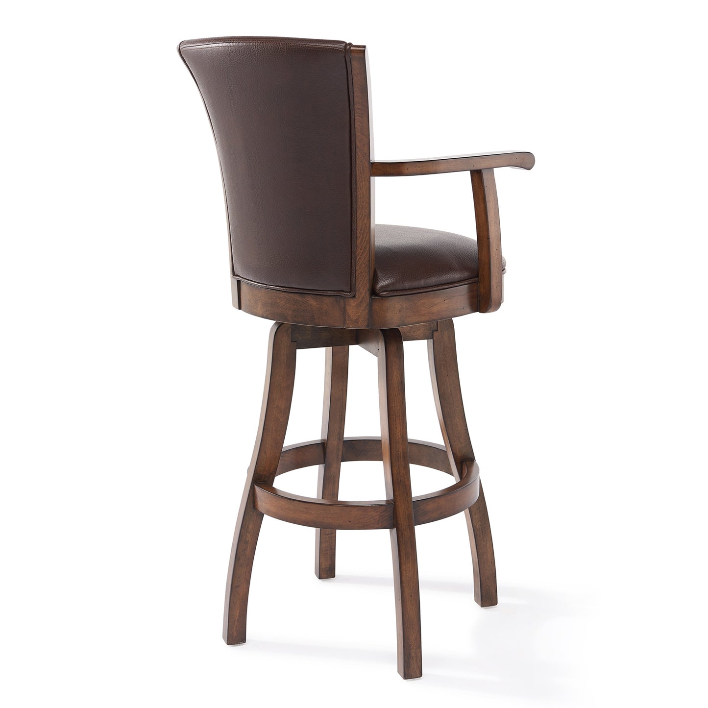 42" Brown Faux Leather And Solid Wood Swivel Counter Height Bar Chair