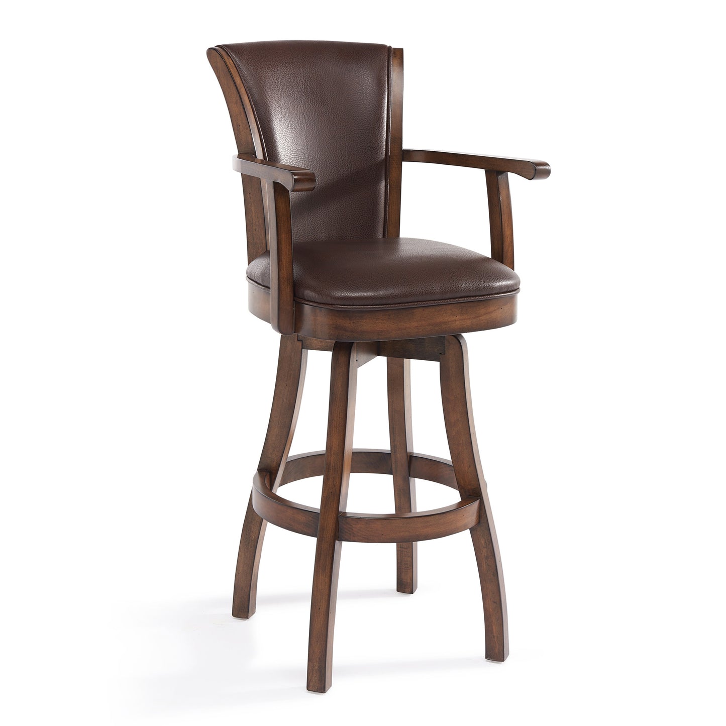 42" Brown Faux Leather And Solid Wood Swivel Counter Height Bar Chair