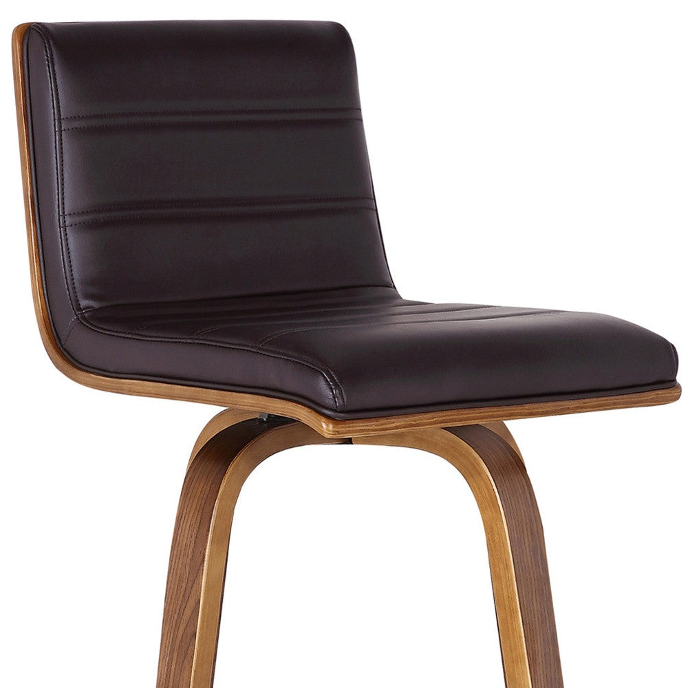 35" Brown Solid Wood Swivel Low Back Counter Height Bar Chair With Footrest