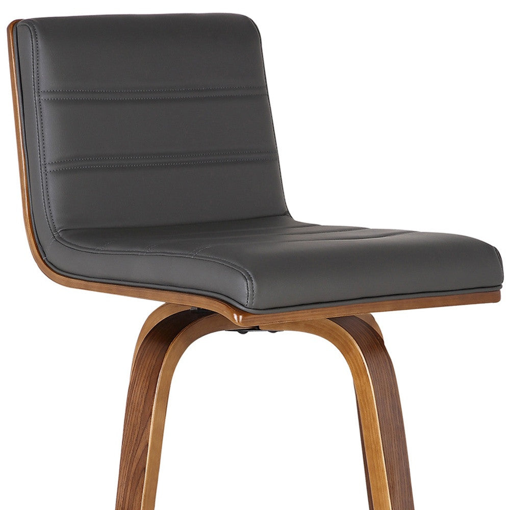 39" Gray And Brown Solid Wood Swivel Low Back Bar Height Chair With Footrest