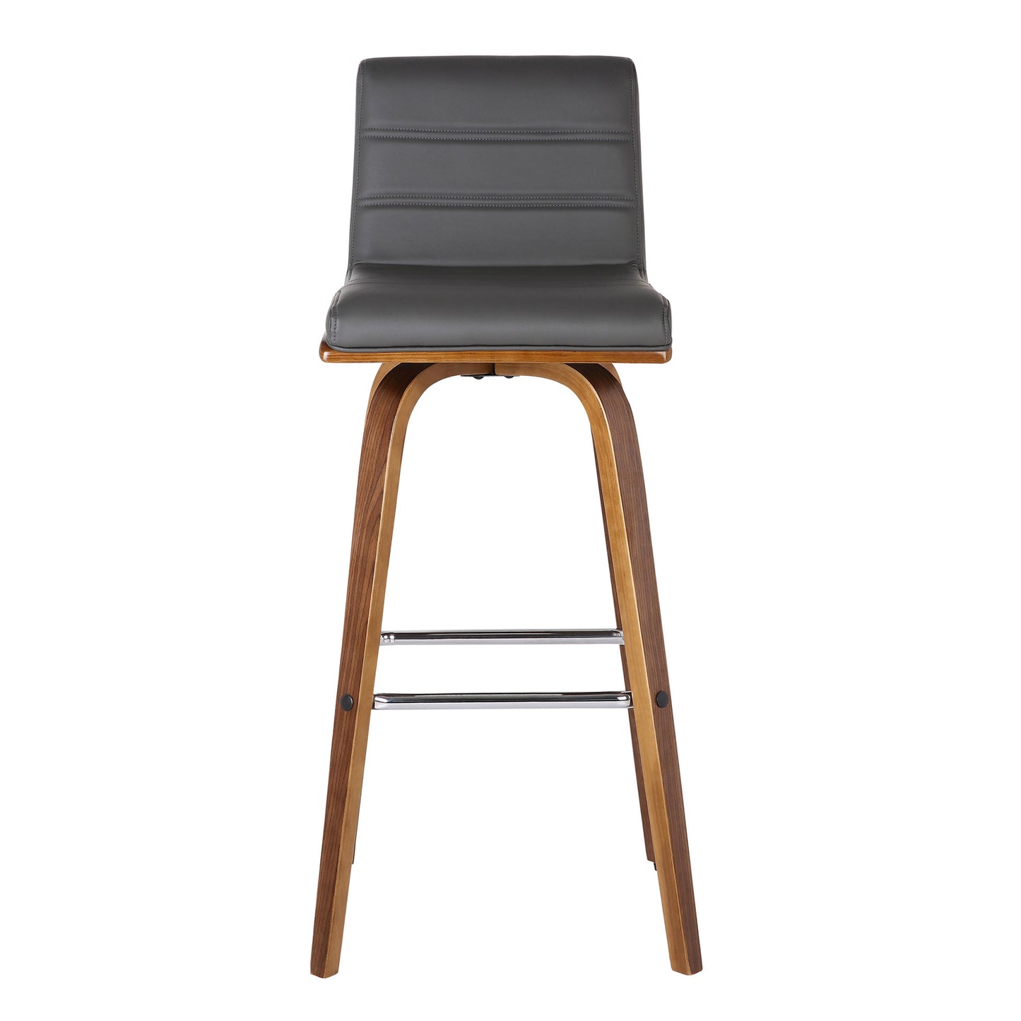 39" Gray And Brown Solid Wood Swivel Low Back Bar Height Chair With Footrest