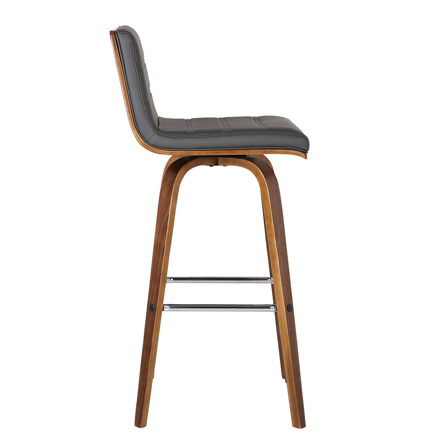 39" Gray And Brown Solid Wood Swivel Low Back Bar Height Chair With Footrest