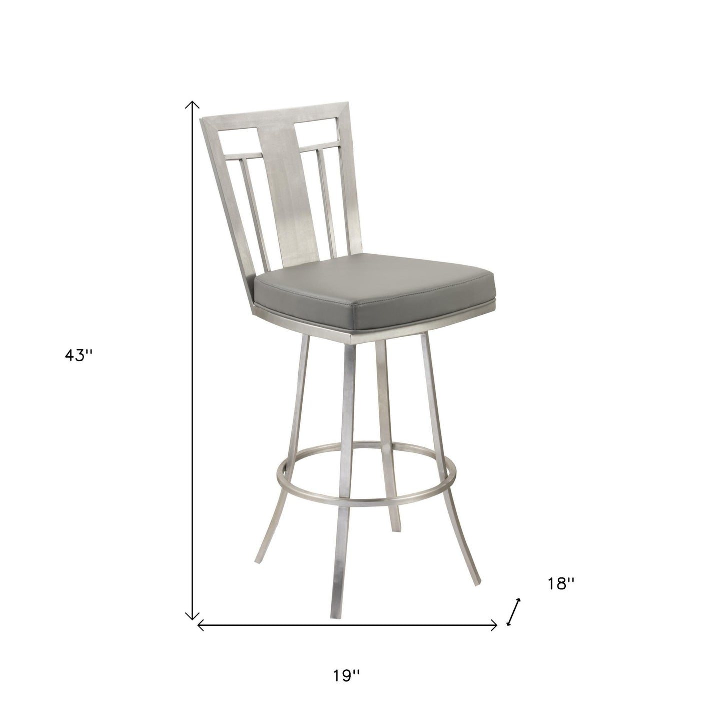 26" Transitional Grey Faux Leather Stainless Steel Swivel Bar Stool
