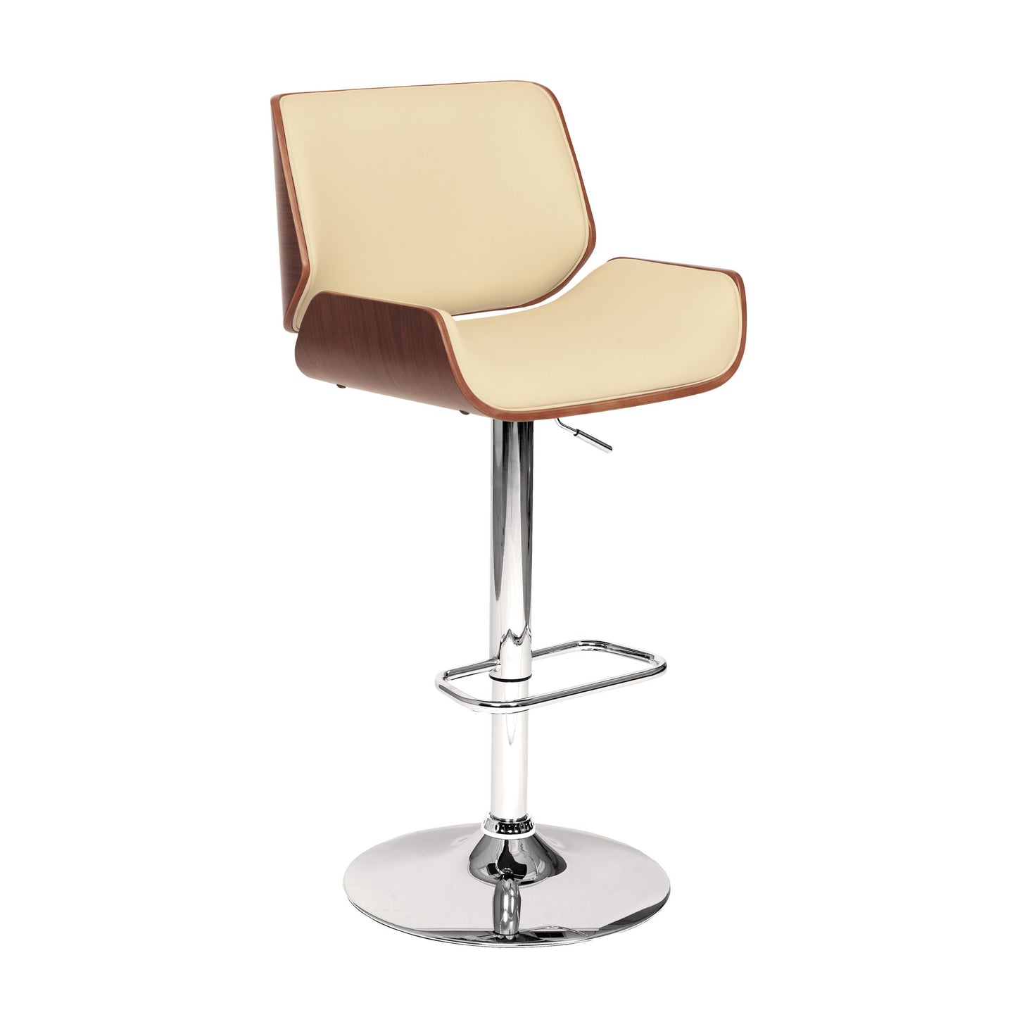 Cream Upholstered Chrome Base Adjustable Bar Stool
