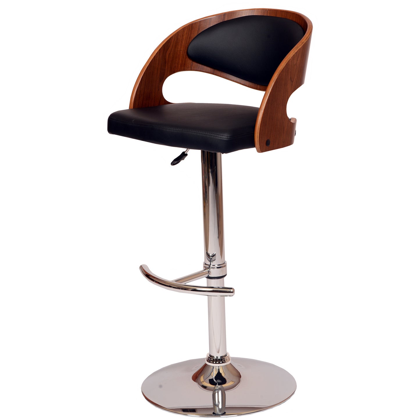 43" Black And Silver Faux Leather And Iron Swivel Low Back Adjustable Height Bar Chair With Footrest