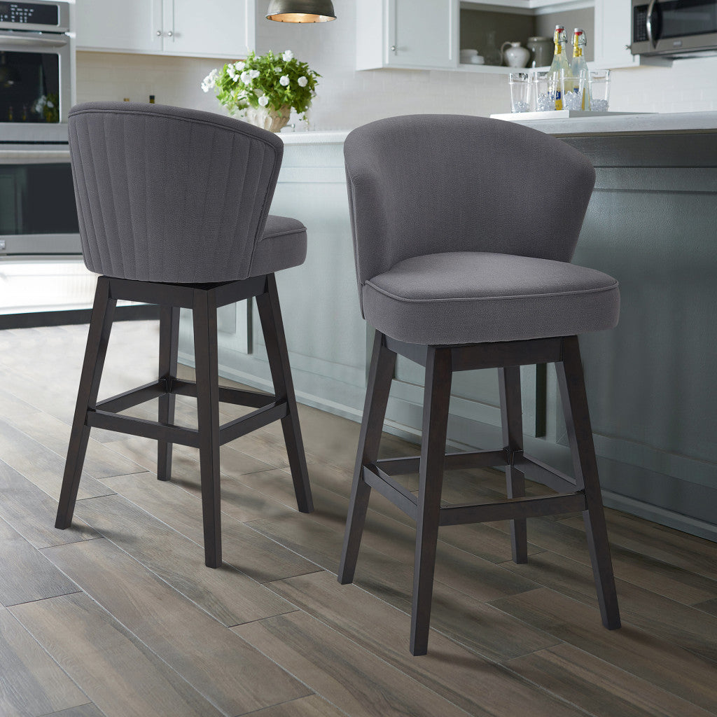 26" Grey Espresso Wood Fabric Swivel Bar Stool