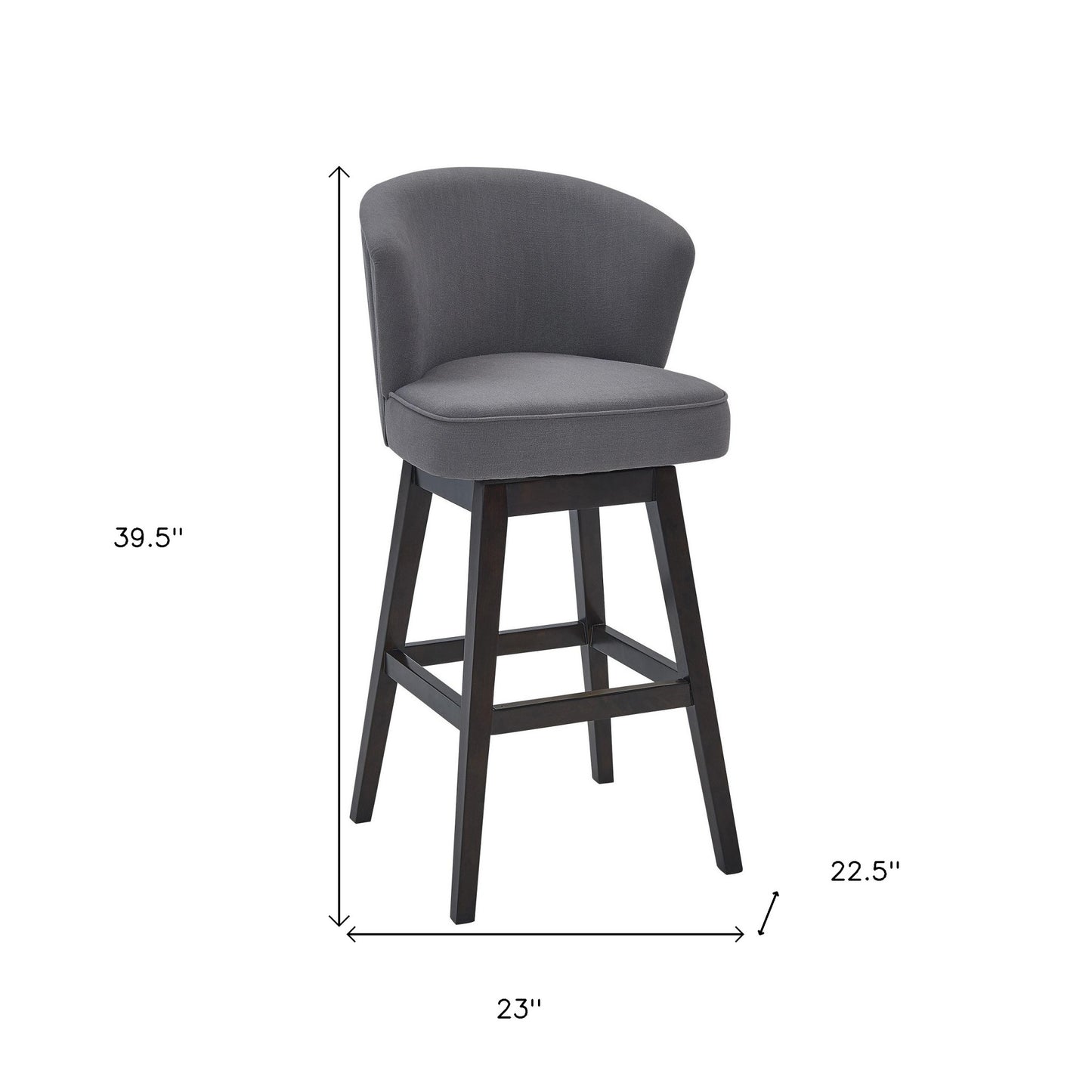 26" Grey Espresso Wood Fabric Swivel Bar Stool