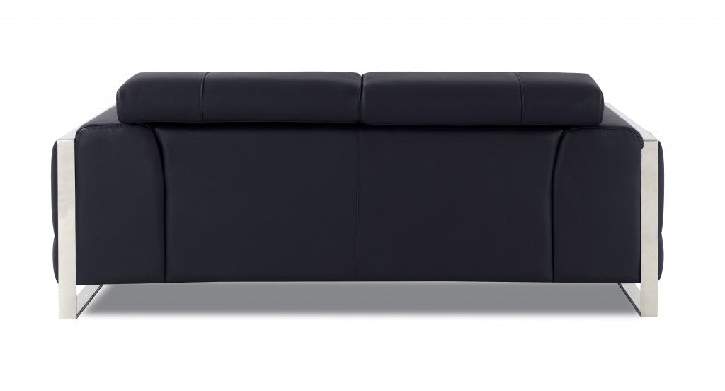 75" Black And Silver Italian Leather Love Seat