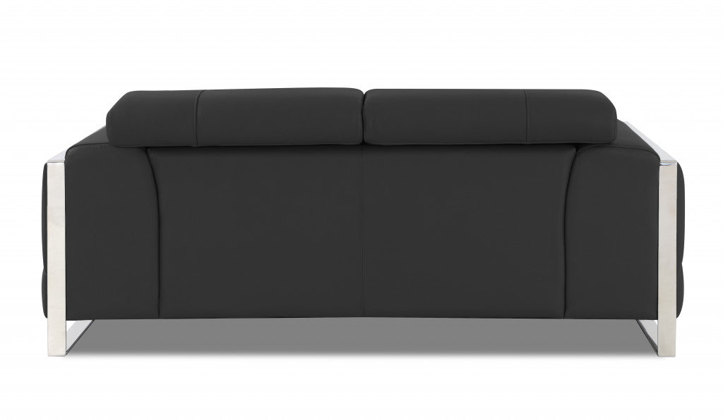 75" Gray And Silver Italian Leather Love Seat