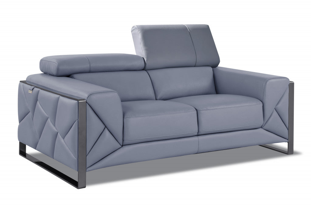 75" Light Blue And Black Italian Leather Love Seat