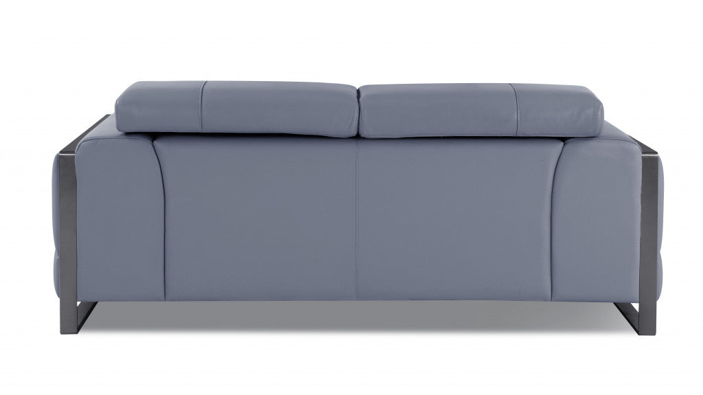 75" Light Blue And Black Italian Leather Love Seat