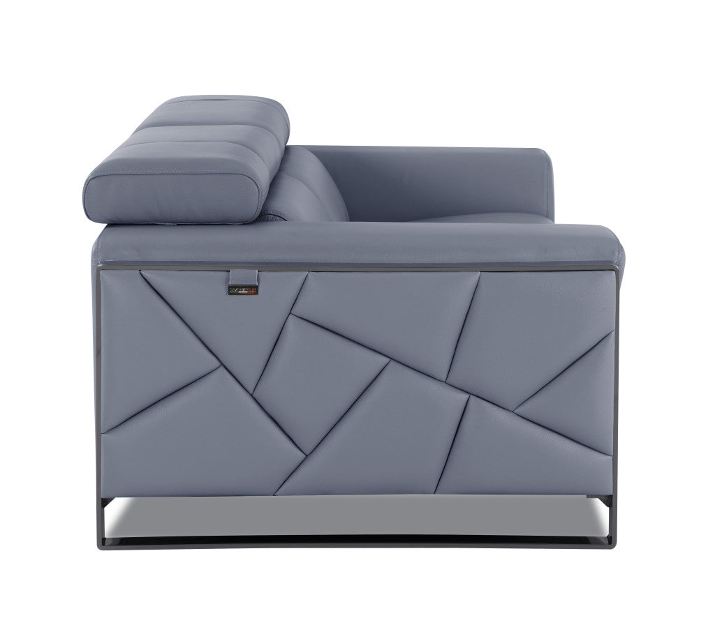 75" Light Blue And Black Italian Leather Love Seat
