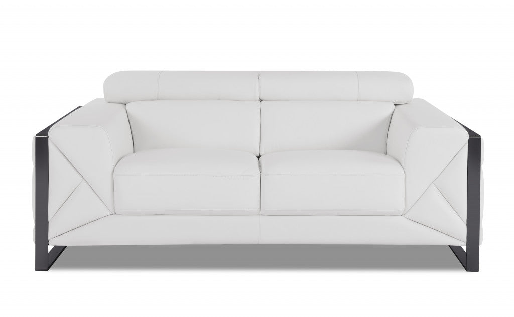 75" White And Black Italian Leather Love Seat