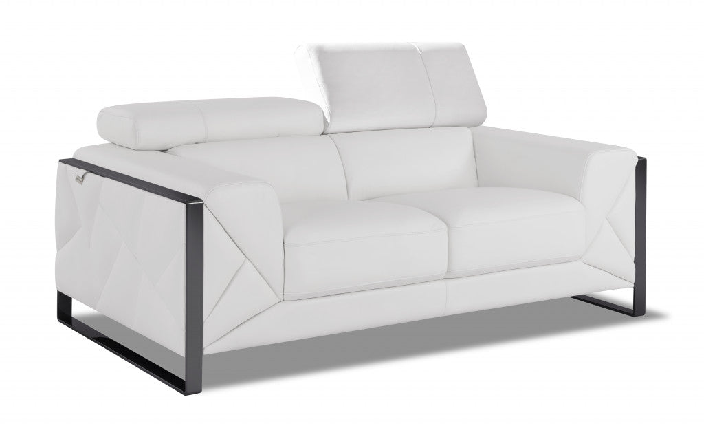 75" White And Black Italian Leather Love Seat
