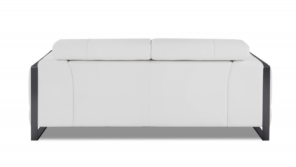 75" White And Black Italian Leather Love Seat