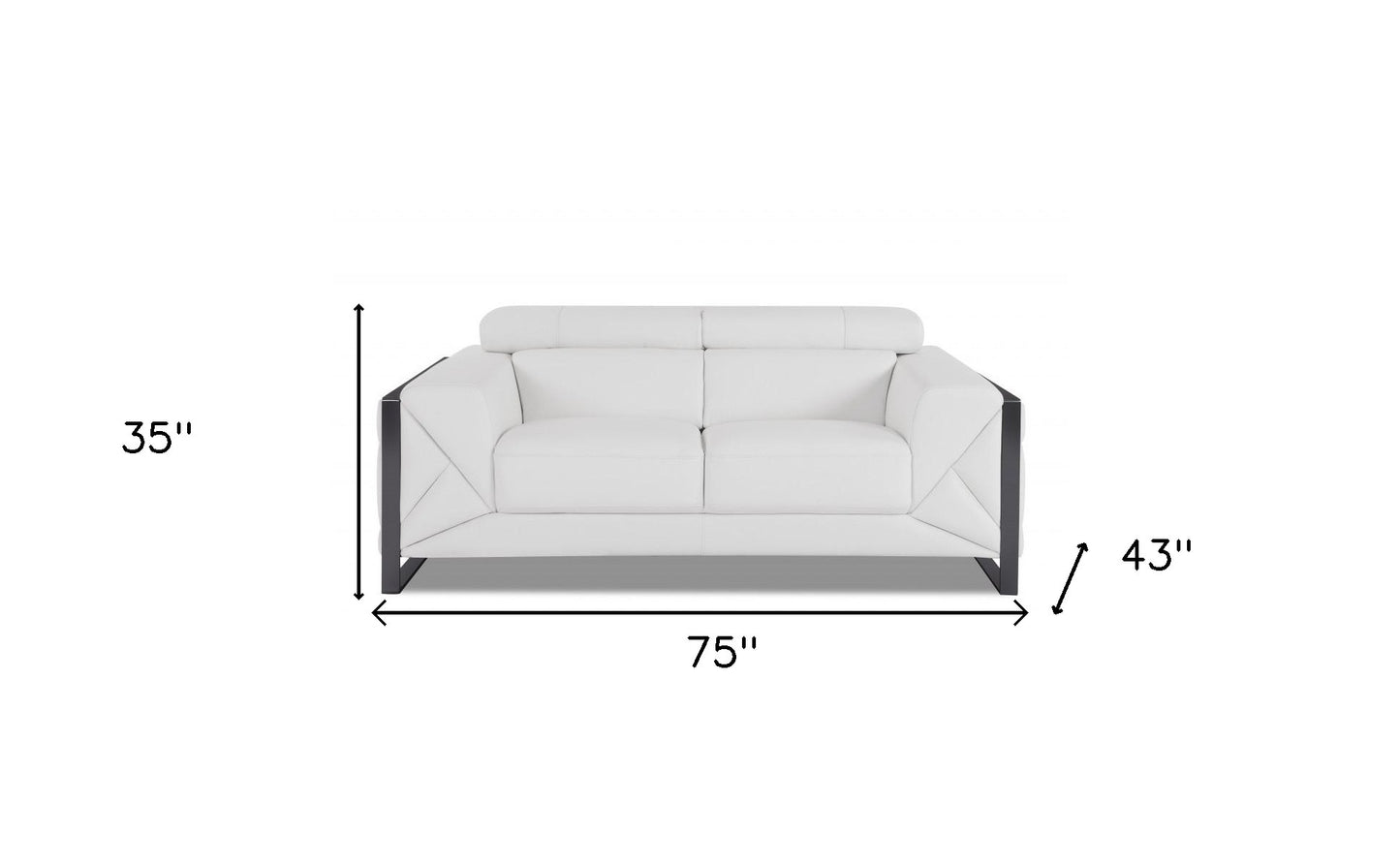 75" White And Black Italian Leather Love Seat