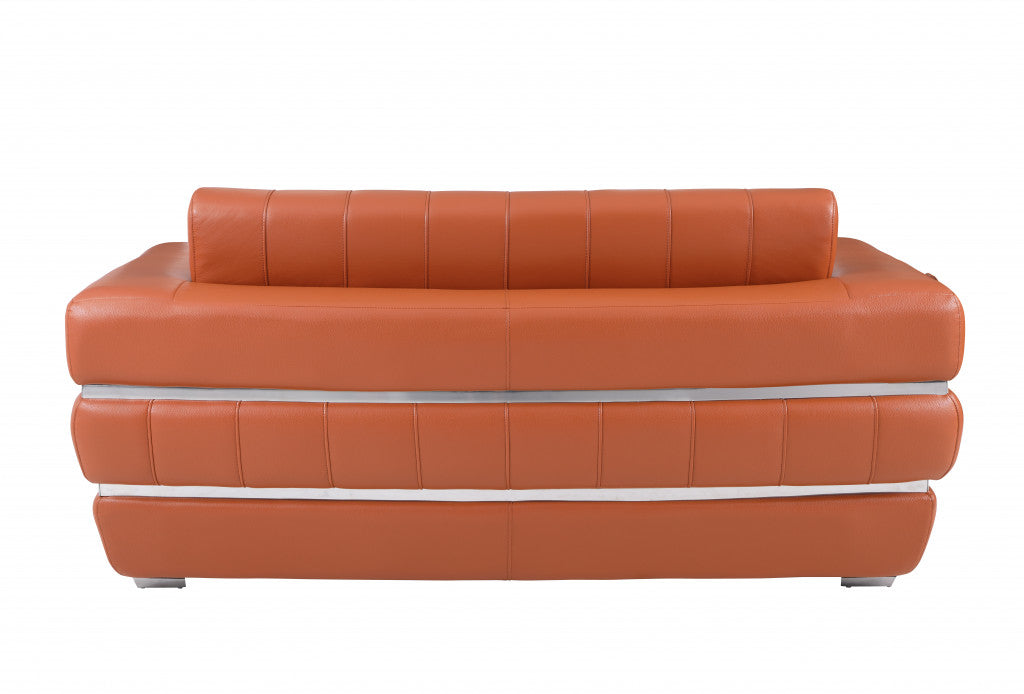75" Camel And Silver Italian Leather Love Seat