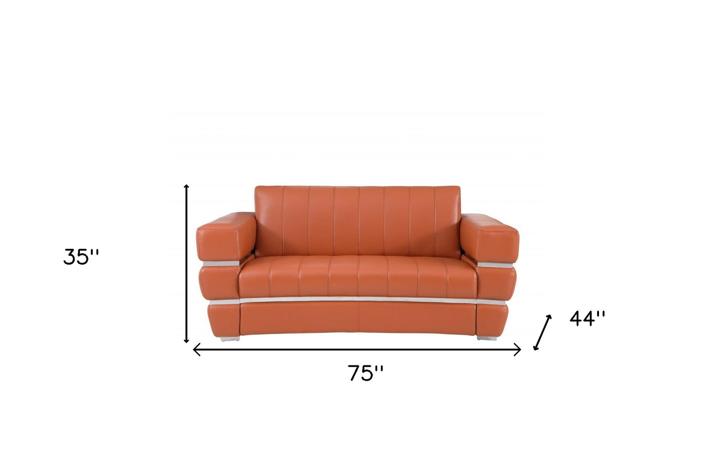 75" Camel And Silver Italian Leather Love Seat