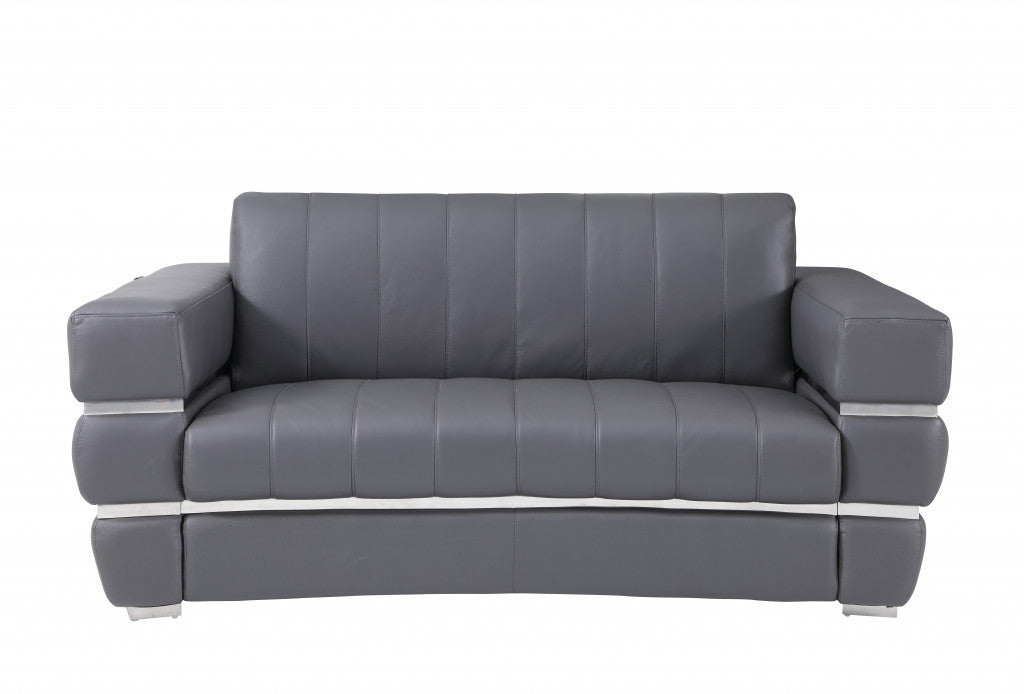 75" Gray And Silver Italian Leather Love Seat