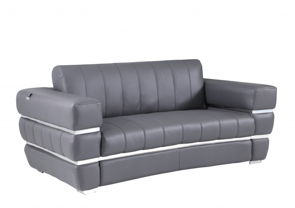 75" Gray And Silver Italian Leather Love Seat