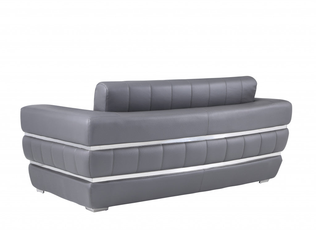 75" Gray And Silver Italian Leather Love Seat