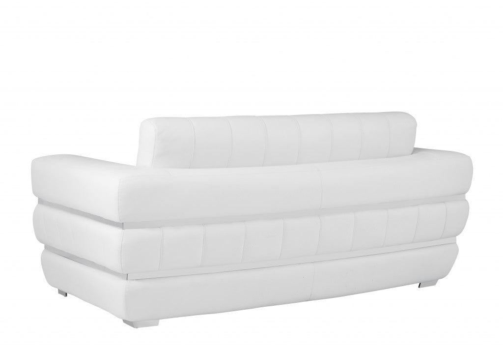 75" White And Silver Italian Leather Love Seat