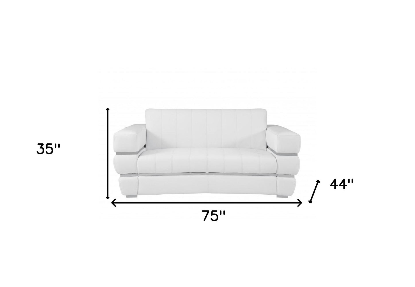 75" White And Silver Italian Leather Love Seat