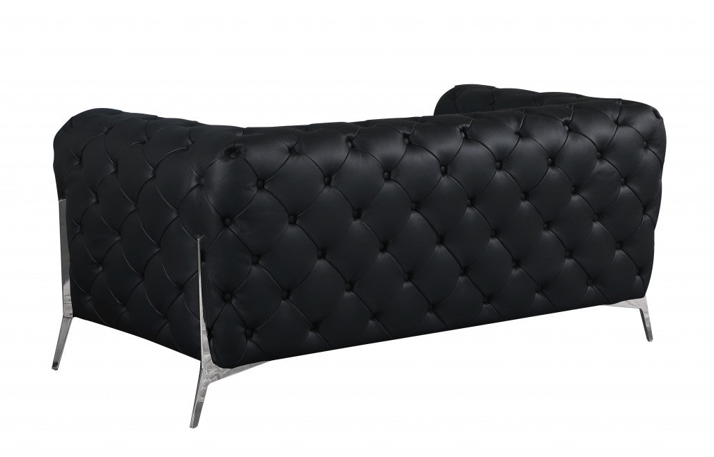 69" Black And Silver Italian Leather Love Seat