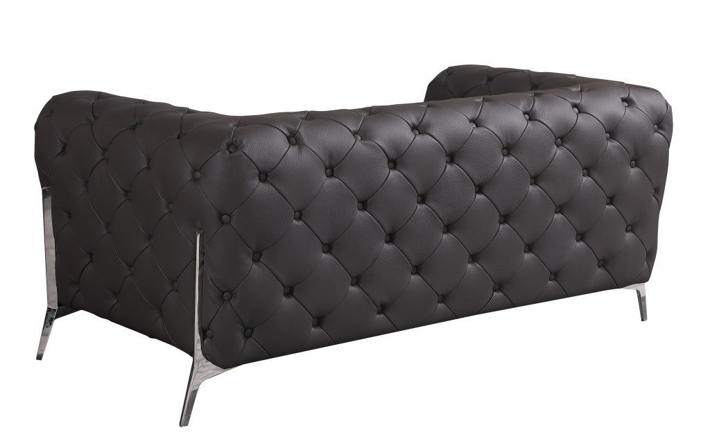 69" Brown And Silver Italian Leather Love Seat