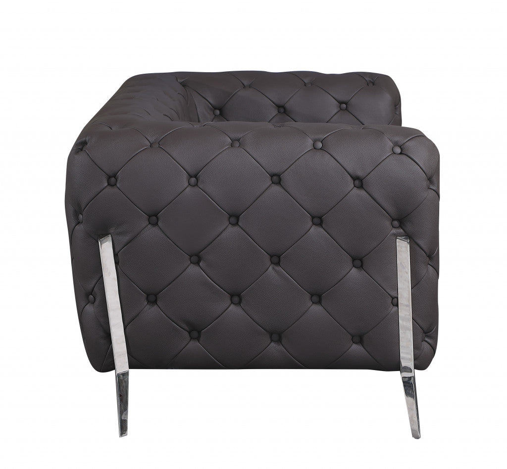 69" Brown And Silver Italian Leather Love Seat