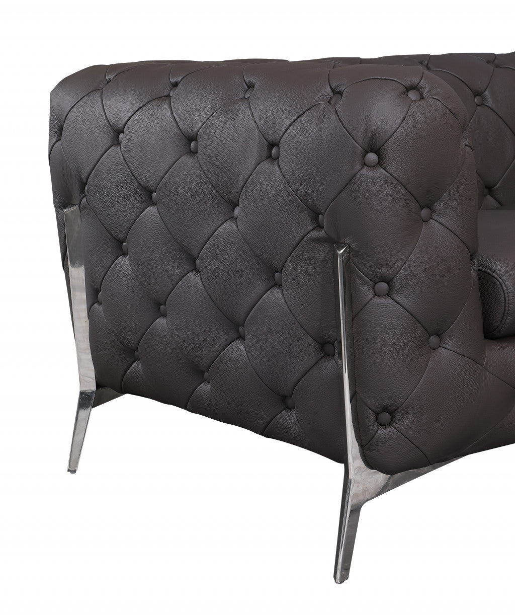 69" Brown And Silver Italian Leather Love Seat