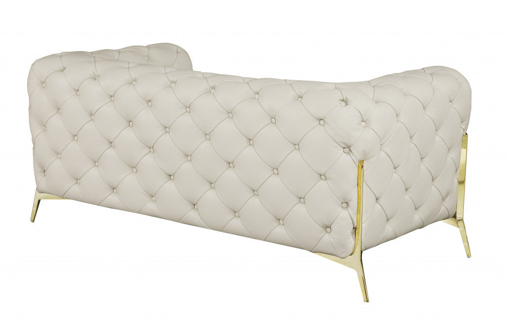 69" Beige And Gold Italian Leather Love Seat