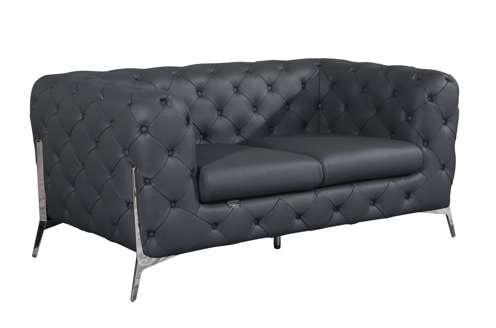 69" Gray And Silver Italian Leather Love Seat