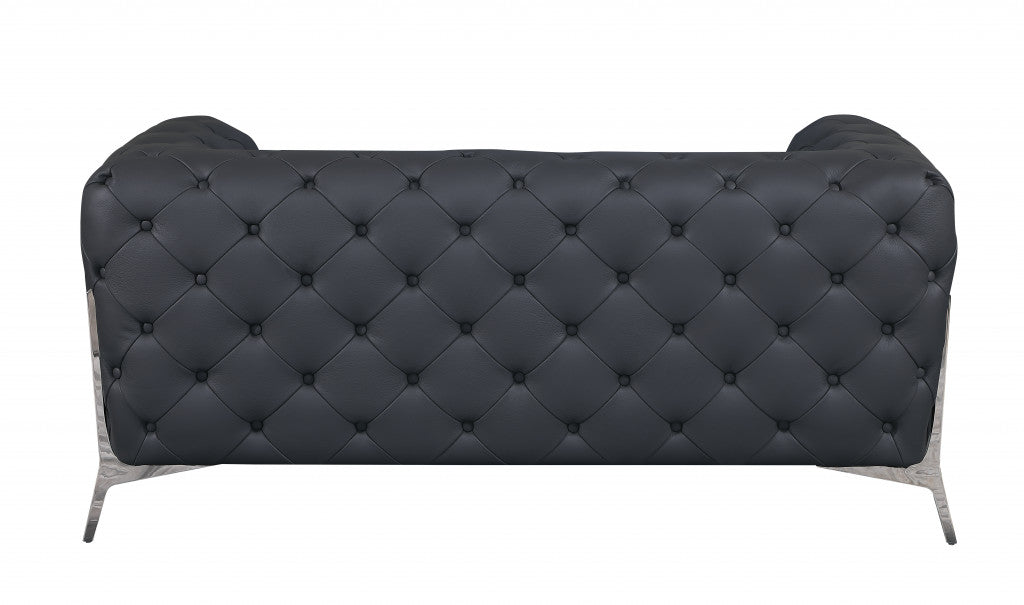 69" Gray And Silver Italian Leather Love Seat