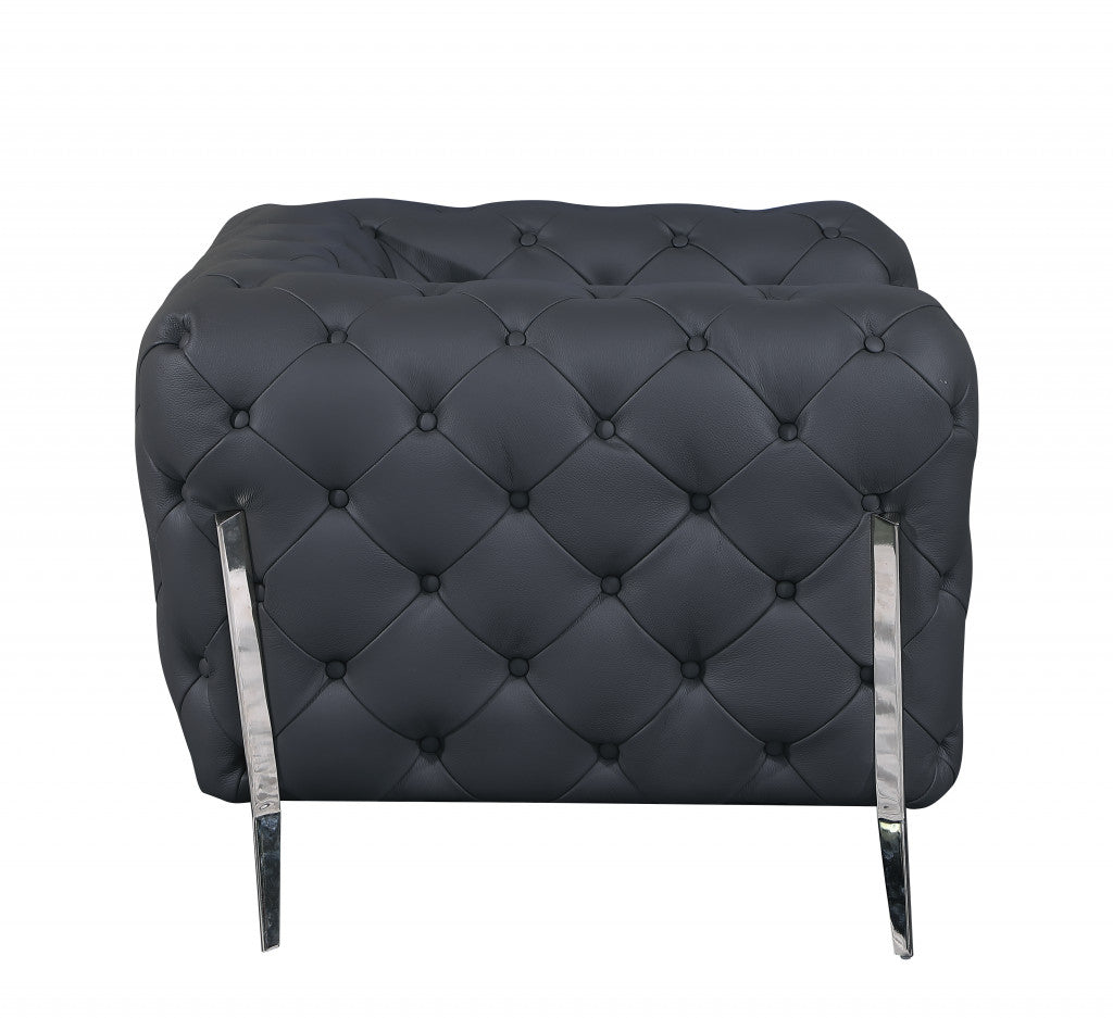 69" Gray And Silver Italian Leather Love Seat