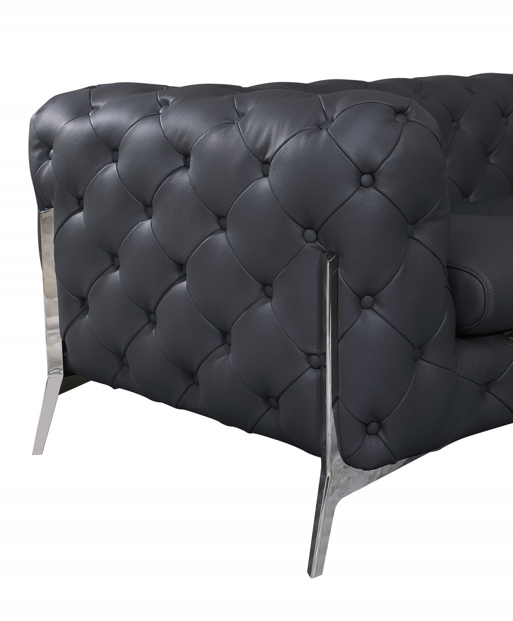 69" Gray And Silver Italian Leather Love Seat