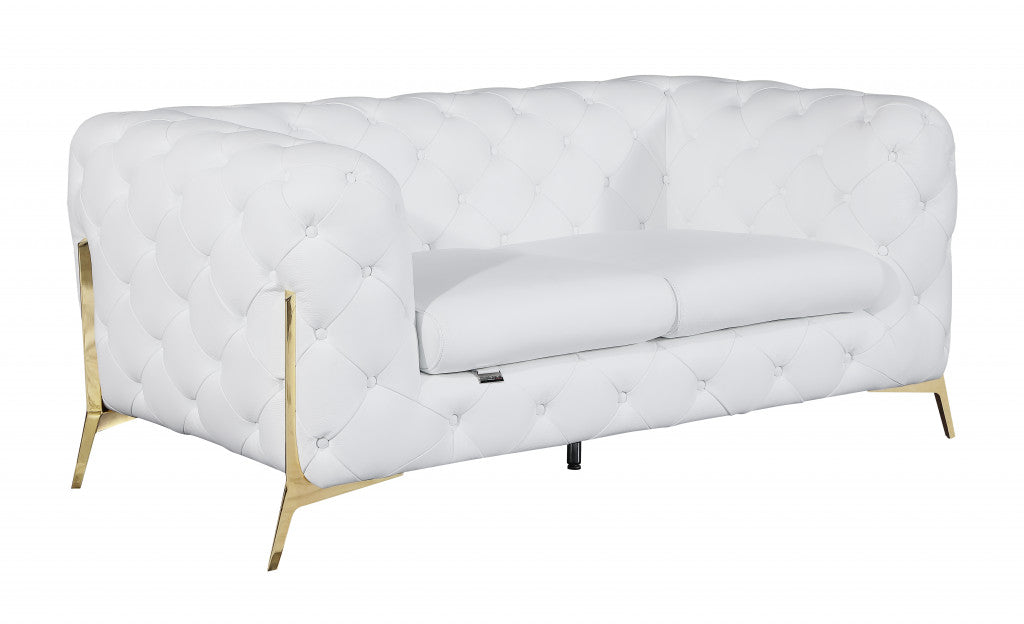 69" White And Gold Italian Leather Love Seat