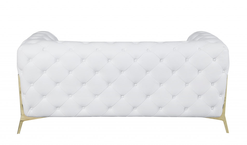 69" White And Gold Italian Leather Love Seat