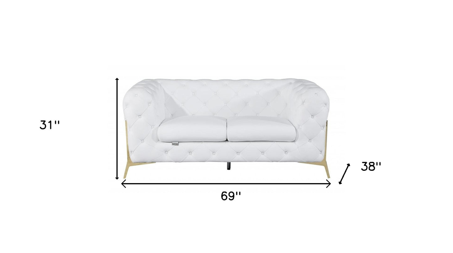 69" White And Gold Italian Leather Love Seat