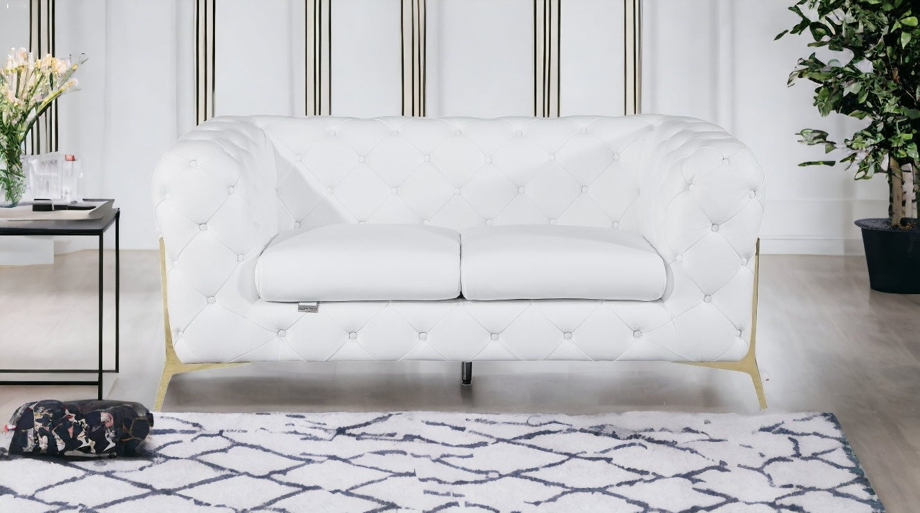 69" White And Gold Italian Leather Love Seat
