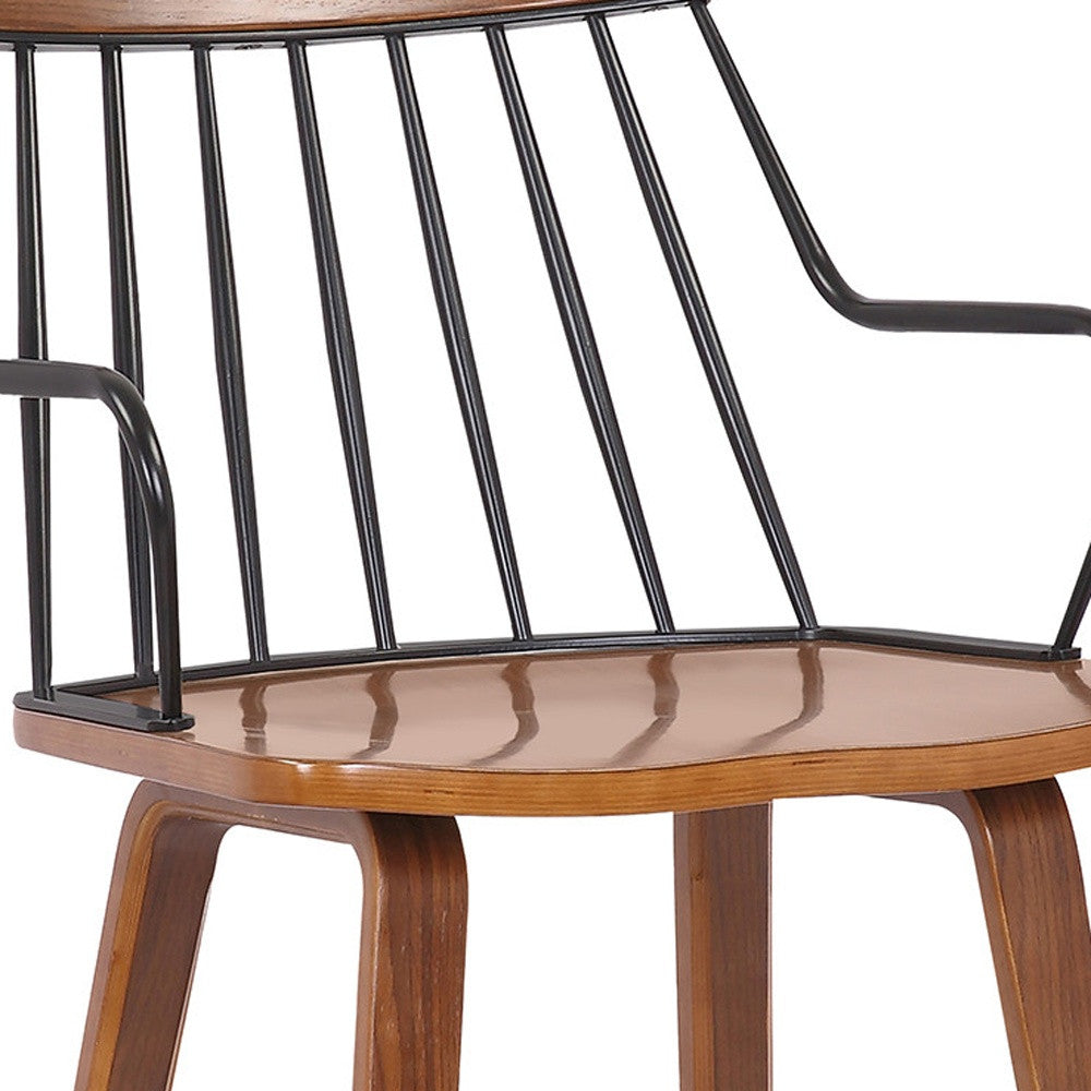 38" Brown Walnut and Metal Counter Height Bar Chair