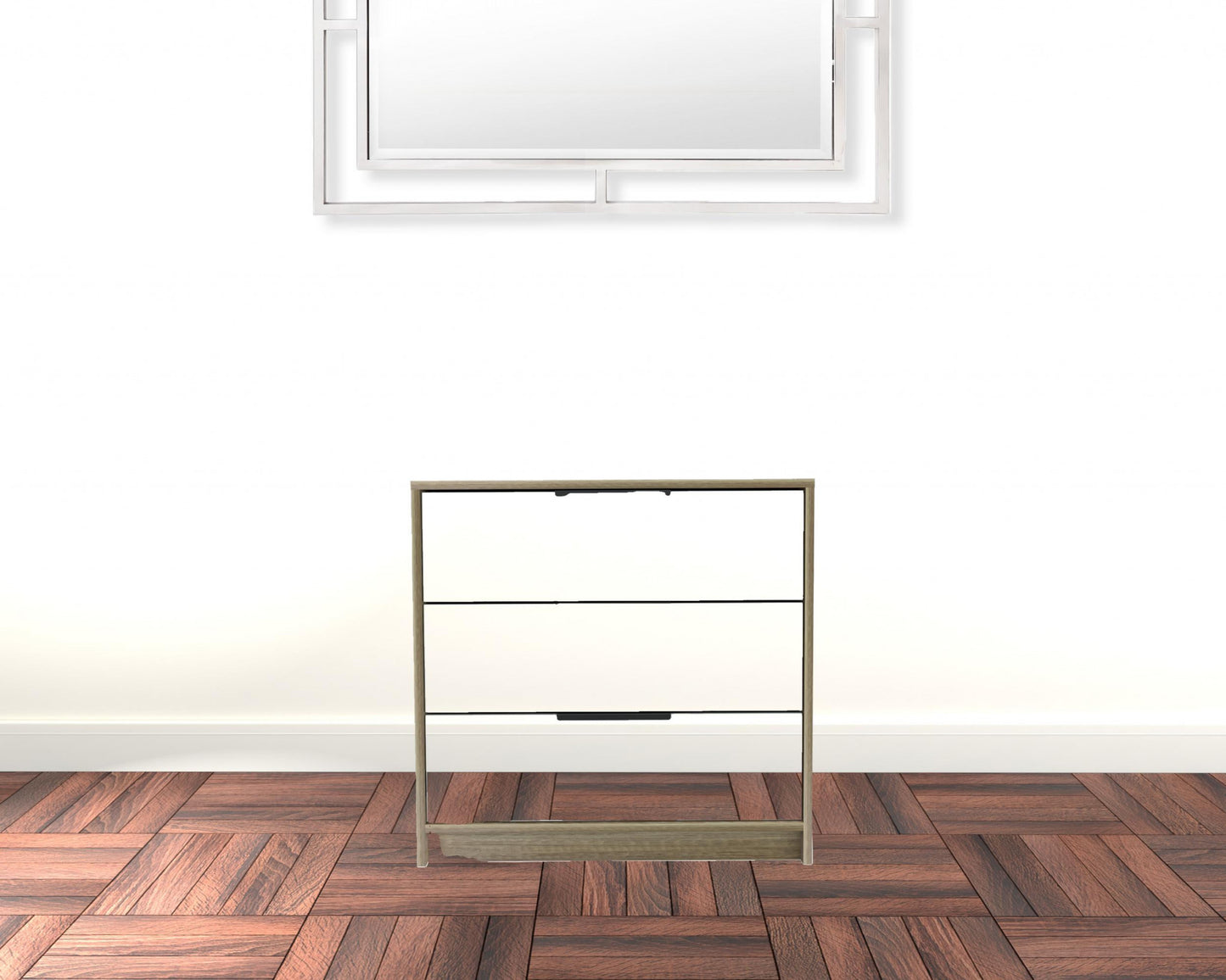 28" Light Oak And White Manufactured Wood Three Drawer Dresser