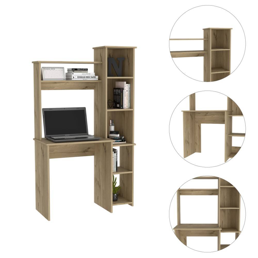 Modern Light Oak Office Desk with Storage Cabinet