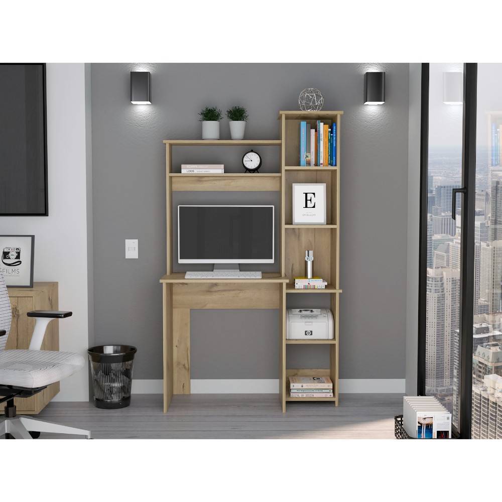 Modern Light Oak Office Desk with Storage Cabinet