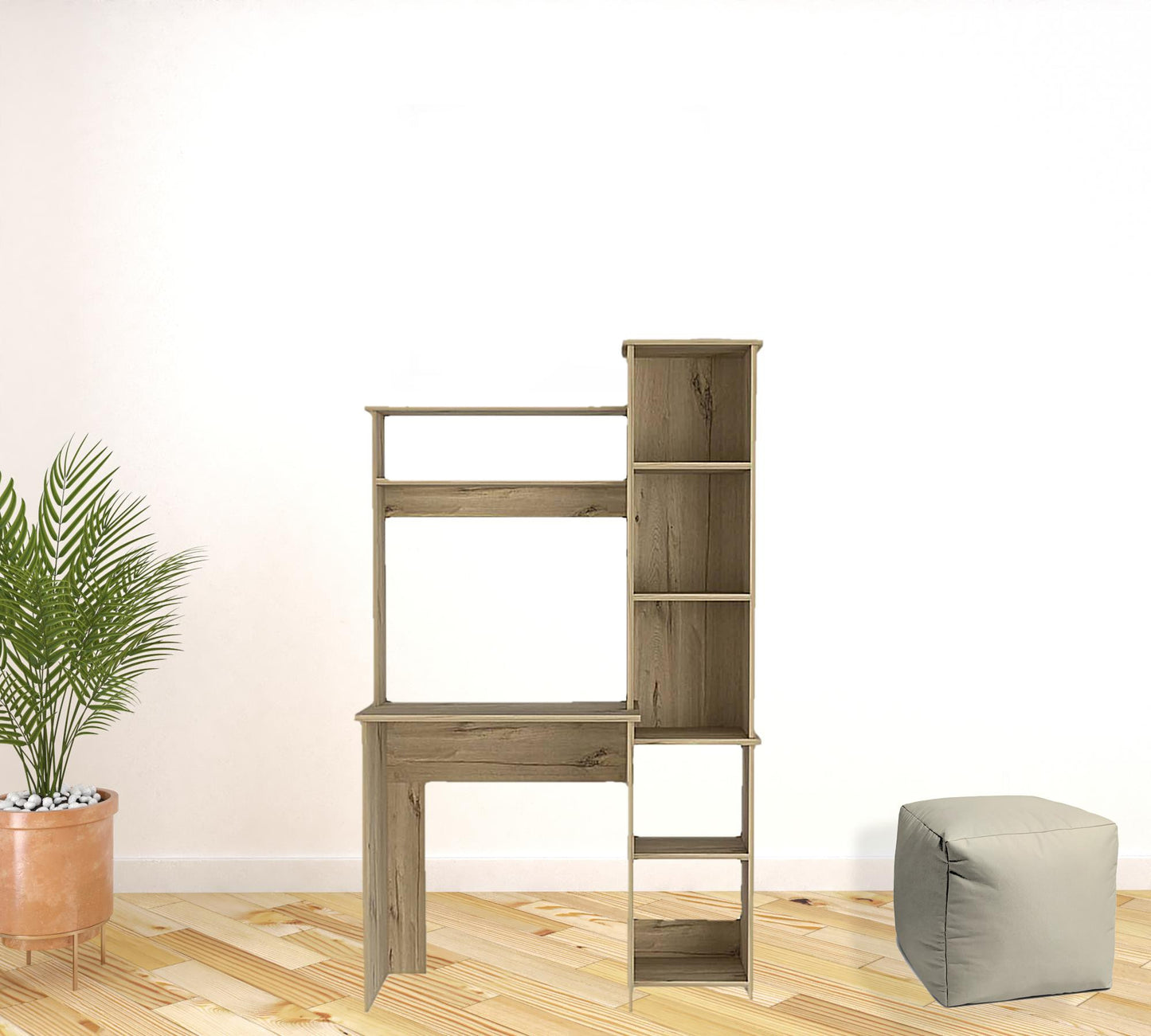 Modern Light Oak Office Desk with Storage Cabinet