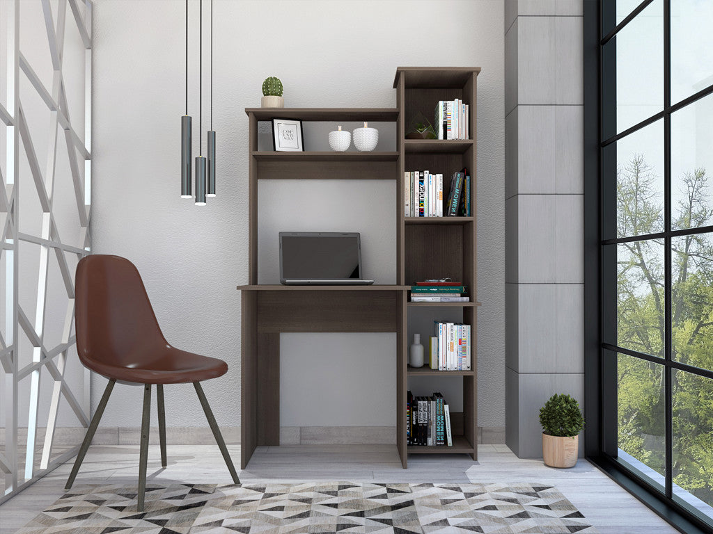 Modern Smokey Oak Office Desk with Storage Cabinet